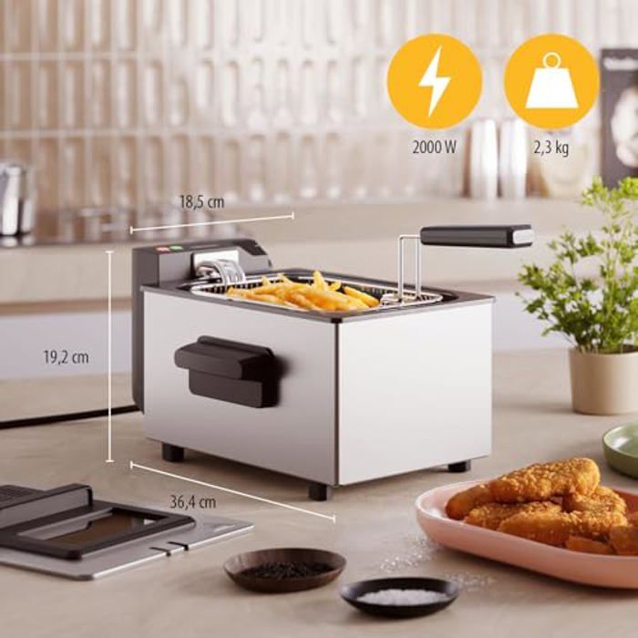 Tristar Friteuse en Acier Inoxydable, Capacité 3L, Température Réglable jusqu'à 190°C, Zone