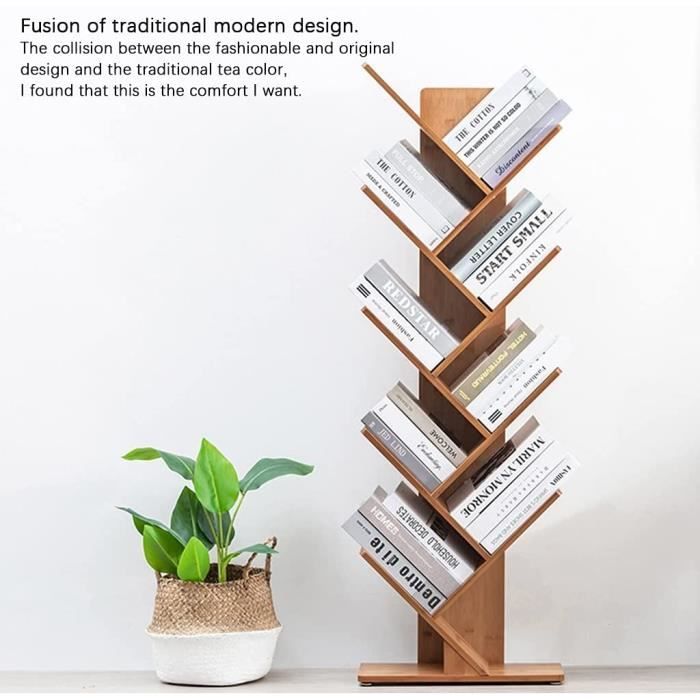 Etagère bibliothèque à livres TEA forme d'arbre 10 niveaux bois