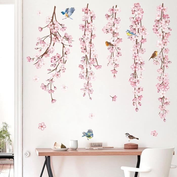 Stickers Muraux Fleurs De Cerisier Rose Autocollant Mural Floral