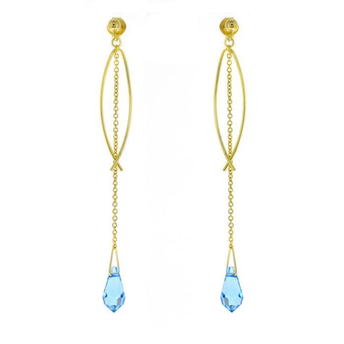 Boucles D'oreilles Pendantes En Zirconium Cubique – Plaqué Or 18 Carats – Marque Bijouxia