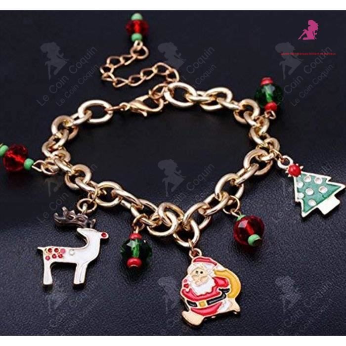 Bracelet charm's cadeau de Noël, ours en peluche et poupée