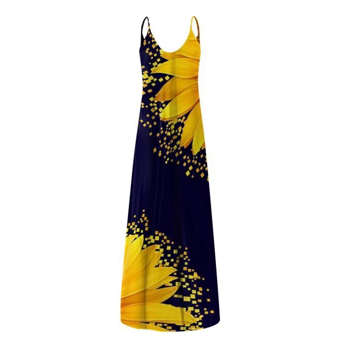 Robes decontractees pour femmes d ete sexy a rayures longueur sans manches robes d ete colorees Jaune Jaune Cdiscount Pret a Porter