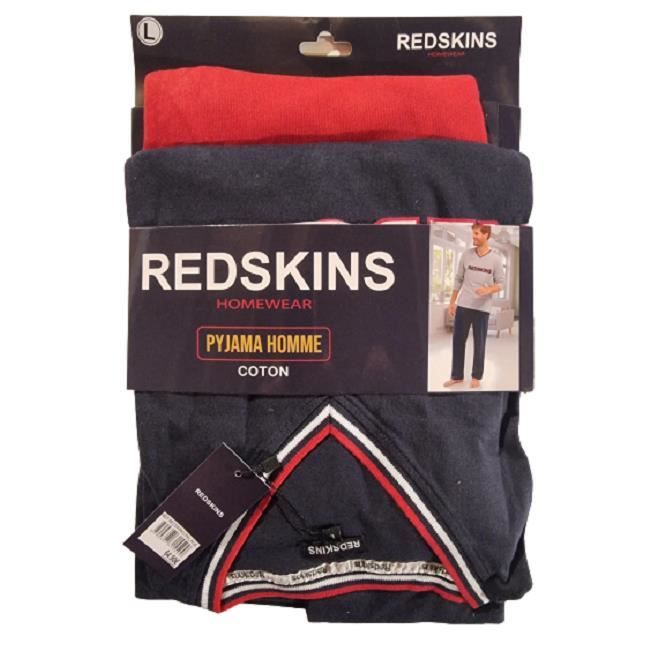 REDSKINS Pyjama Homme Coton Manche Longue Col V le haut bleu le bas rouge bleu et rouge Cdiscount Pret a Porter