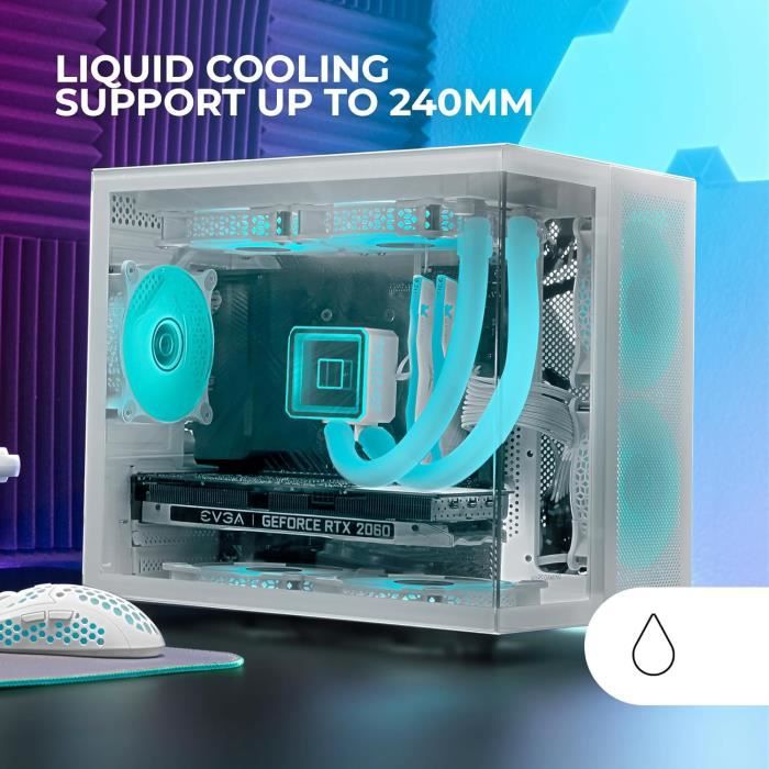 J772 Mars Gaming Mc-Novam Blanc,Boîtier Compact Custom Microatx,Double ...