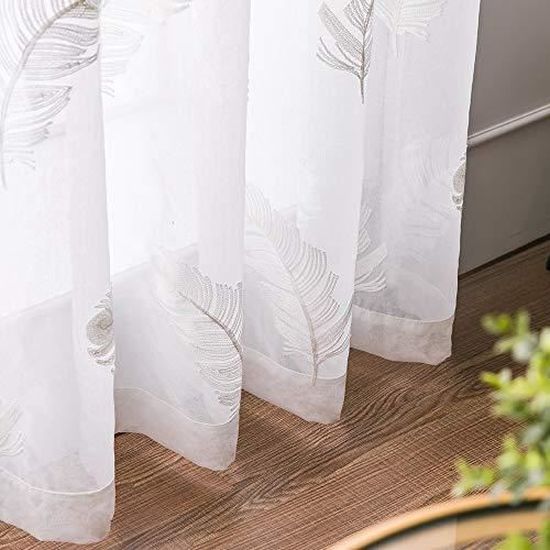MIULEE Rideaux Voilage Avec Beau Motif De Feuilles Turquoise Et