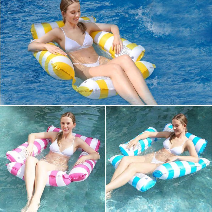 Hamac Gonflable Piscine 4 En 1 - Matelas Flottant Feuilles Tropicales - Bouée Adulte Multifonction Hamac/Chaise Longue/Flotteur - Été Plage Piscine Bouée Hamac Adulte