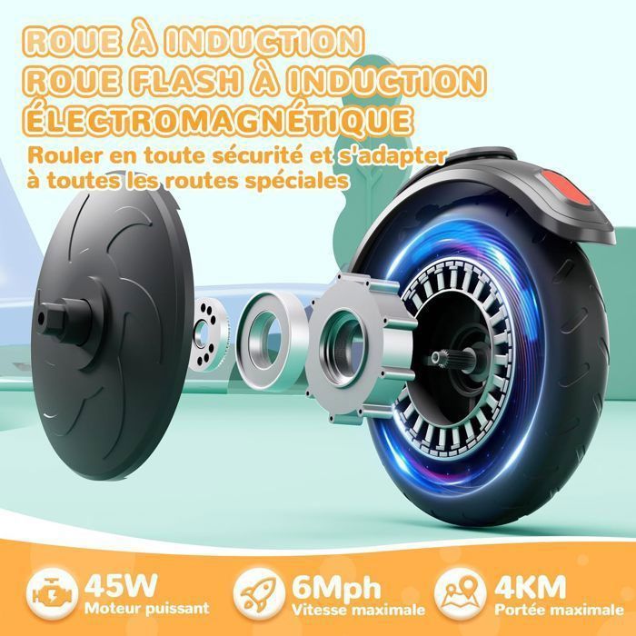 Trottinette électrique KHHK Enfants 6-12 Ans – Moteur 80W, Batterie 2500mAh, 15 Km/h, écran LED, Lumières Néon, Protections Incluses