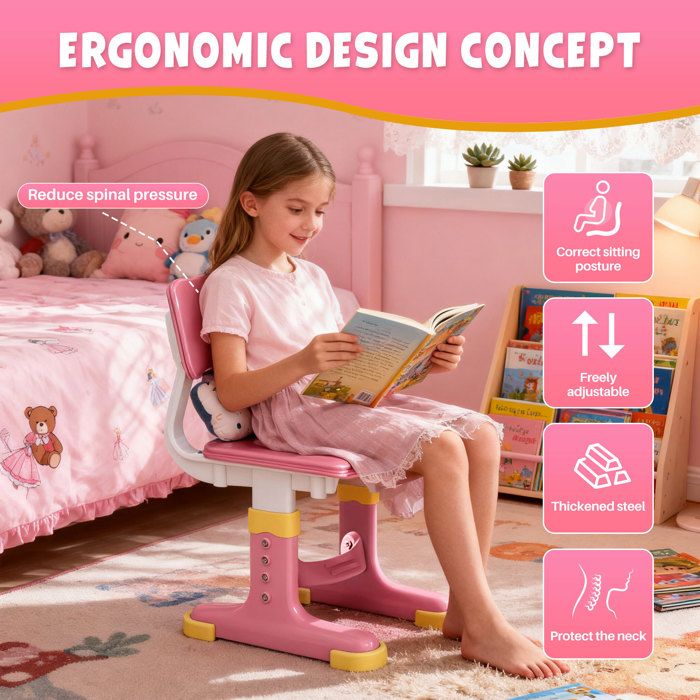 Bureau Enfant Ensemble Table Et Chaise Pour Enfants Avec Lampe Plaque De Table Inclinable Hauteur Angle R Glables Rose