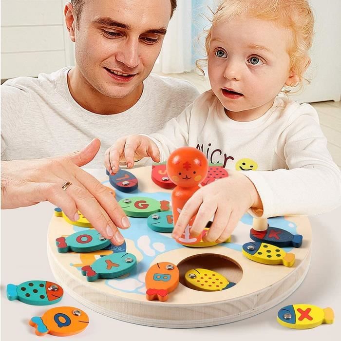 Jeu De Pêche Magnétique En Bois Pour Enfants 2-4 Ans - 15 Pièces, Boîte Métal, éducatif Montessori