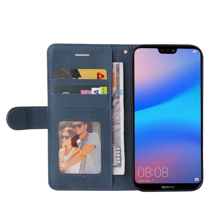 Etui Huawei P20 Lite Portefeuille Pochette Housse pour Huawei P20 Lite Protection Housse Bleu