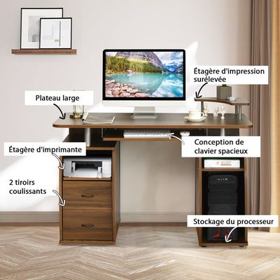 Bureau Wevalley Avec étagère 2 Niveaux Gauche - Marron - Neuf En Boîte