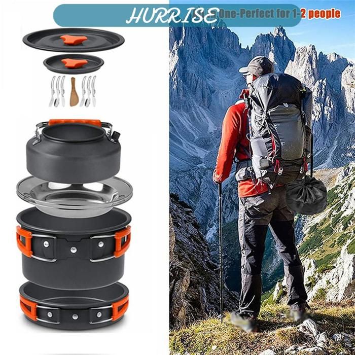 Set Camping 12 Pièces En Aluminium - Casseroles, Bouilloire, Couverts - Pour 2-3 Personnes - Randonnée