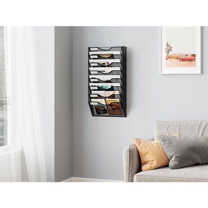Relaxdays Porte-journaux Mural, Format Paysage A4, 5 Compartiments, métal, Rangement Revue, 40,5