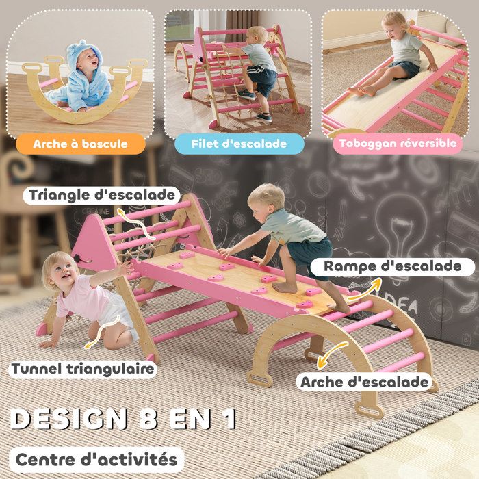 Mosebears Triangle D’Escalade Montessori – Ensemble Avec Arche Et Rampe Double Face (Toboggan/Échelle), Hêtre Massif, Charge Max 60 Kg, Dès 1 An