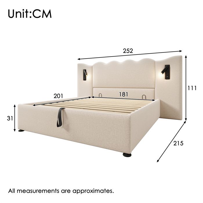 Lit Coffre 180x200 Avec Tête Réglable Et LED - Rangement Hydraulique, Ports USB/Type-C, Sans Matelas