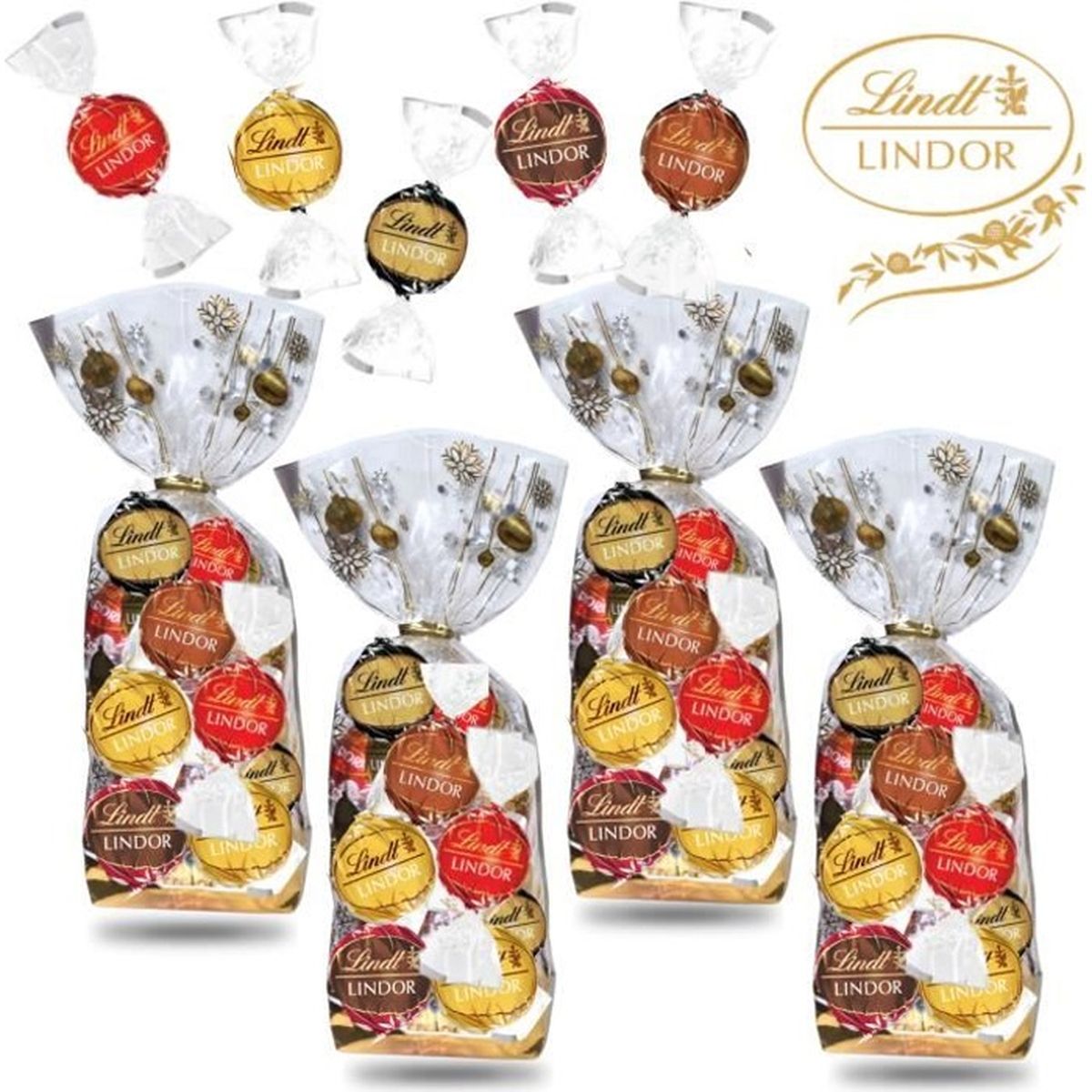 Lindt 4 sachets de 10 bouchées assorties LINDOR chocolat noir, lait