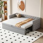 MODFU Lit capitonné 90 x 200 cm, canapé-lit gigogne avec boutons, tissu velours, gris clair, sans matelas