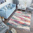 TAPISO Tapis Salon Poils Ras LAZUR Bleu Rose Gris Jaune Abstrait Polypropylène Intérieur 180x260 cm