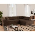 BEST MOBILIER Baoji - Canapé d'angle droit 5 places convertible avec têtières et coffre en velours côtelé - Marron