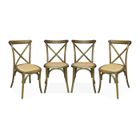 SWEEEK Lot de 4 chaises de bistrot en bois d'hévéa marron vieilli. vintage. assise en rotin. empilables