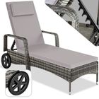 Bain de soleil - TECTAKE - Chaise longue en rotin de jardin CASSIS à roulettes dossier réglable en 6 positions - Gris