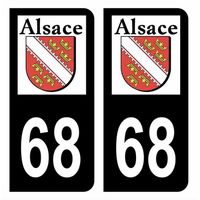 Autocollant Stickers plaque d'immatriculation voiture département 68 Haut-Rhin Logo Ancienne Région Alsace Noir Couleur