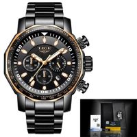 LIGE — Montre de Sport militaire pour hommes, Accessoires de luxe, de marque, entièrement en acier, étanche,  Gold black -QUIN8322