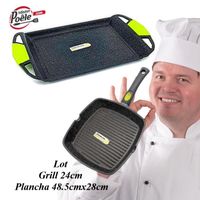 Lot: Grill 24cm Plancha 48.5cmx28cm Espace Cuisine Professionnel
