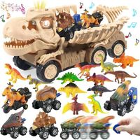 Camion Jouet Voiture Dinosaure pour Enfant Cadeau 3 AnsGarage Rampe Dino Transporteur avec 12 Petite Voitures CAMION JAUNE