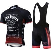 Jack Daniels Whiskey Maillot Cyclisme Homme Manches Courte Eté Loisir + Cuissard à Cycliste GEL Tenue de VTT Pro Full Set