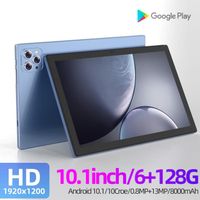 UVERBON Tablette Tactile - 10.1" HD - RAM 6 Go - Stockage 128 Go - Trois Caméras - Android - WIFI + Carte Réseau - bleu