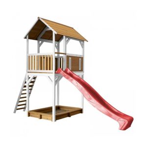 MAISONNETTE EXTÉRIEURE AXI Dory Maison Enfant avec Bac à Sable & Toboggan Rouge | Aire de Jeux pour l'extérieur en marron & vert | Maisonnette