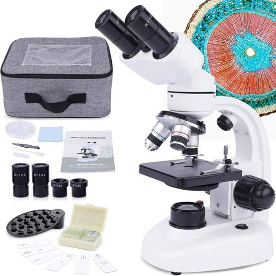 Microscope Binoculaire MAXLAPTER 40X-1000X - Professionnel Avec Platine Mécanique - Pour Labo, école Ou Maison