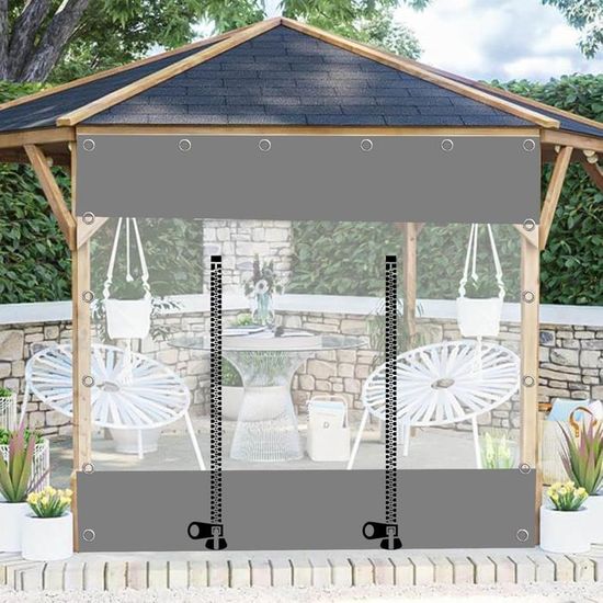 WZYJLyds Rideaux De Bâche D'extérieur Avec Fermeture Porte Éclair, Panneaux Latéraux Imperméable En PVC Transparent 0,5mm Œillets, Pergola Porche