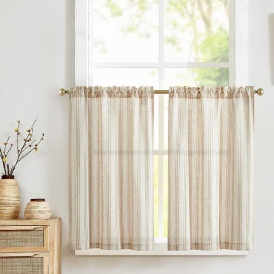 Lot De 2 Rideaux Brise-Bise En Lin Opaque Style Bohème (65 X 60 Cm) - Courts Pour Cuisine Et Salon