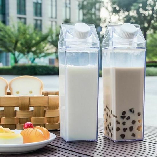 Bouteilles D’eau Transparentes 500 Ml – Lot De 2, PET, Carrées, Sans Fuite, Pour Lait, Jus, Bière, Réfrigérateur