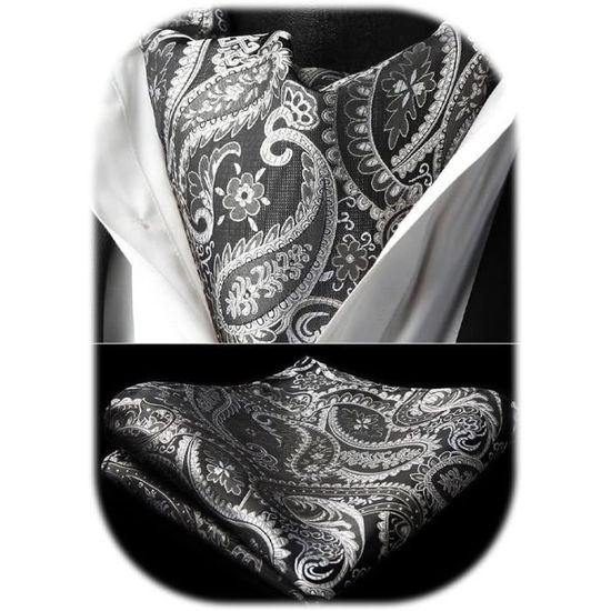 Ensemble Cravate Ascot Et Pochette HISDERN - Motif Paisley Élégant Pour Mariage Ou Business
