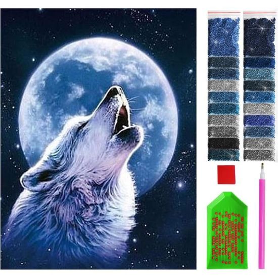 Kit Peinture Diamant 5D Loup Et Fleurs - Toile 30x40 Cm, Diamants Carrés, Activité Manuelle Adulte Débutant
