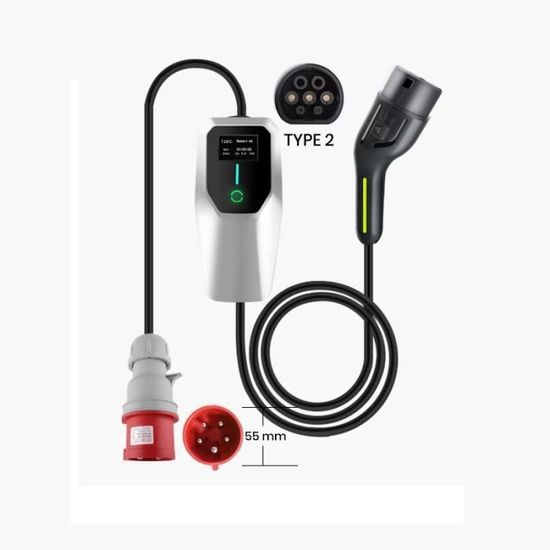 DIGITUS Chargeur VE Portable - 3,7 KW Max - Prise Type 2 - Câble 5 M - Écran LCD
