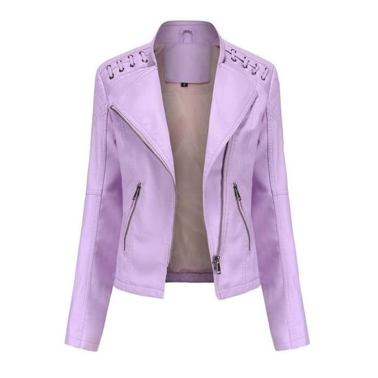 Veste En Cuir PU Pour Dames De Marque De Luxe Couleur Unie Veste En Cuir Mince Veste De Motard