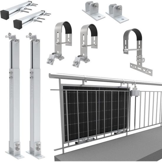 NuaSol Support pour centrale solaire de balcon | Garde-corps Fixation pour 1 module solaire et un onduleur photovoltaïque | rond
