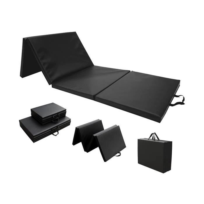 Tapis de Gymnastique Pliable, avec Poignées, Rembourrage en Mousse pour Tapis de Sol, Yoga, Fitness, Matelas de Gym-245x120x5cm-Noir