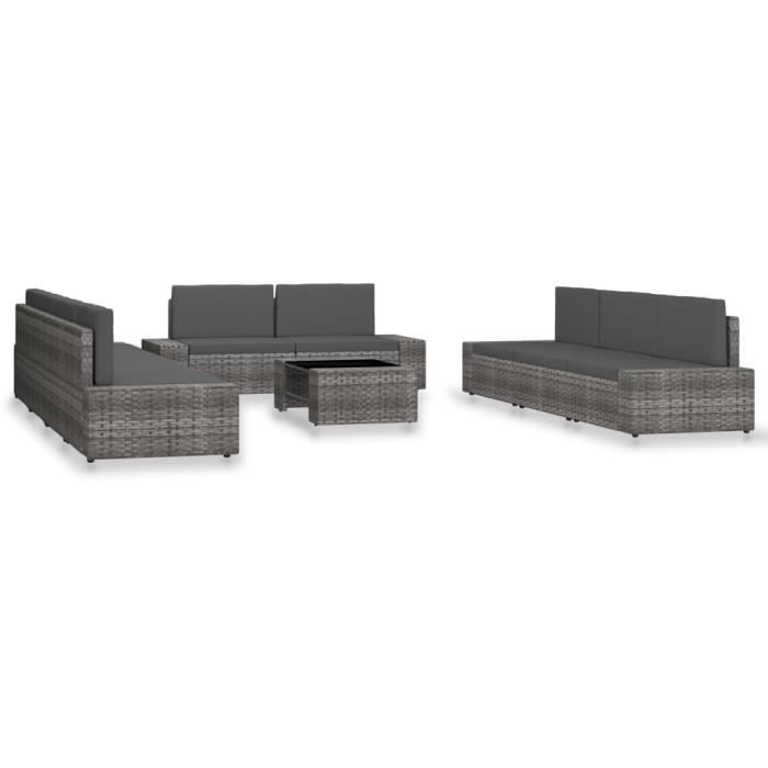 vidaXL Salon de jardin 10 pcs Résine tressée Gris HB3054607 -JNG