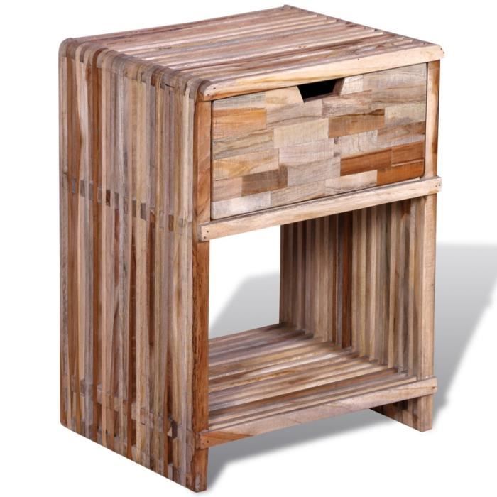 Chevets Table de chevet avec tiroir en teck recycle