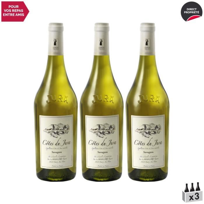 Côtes du Jura Savagnin Blanc 2018 - Lot de 3x75cl - Domaine Jean-Luc Mouillard - Vin AOC Blanc du Jura - Cépage Savagnin