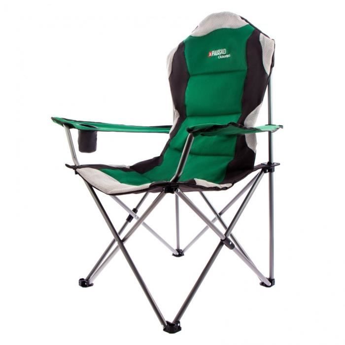 PALISAD - Chaise de camping pliante avec accoudoirs et porte-gobelet - 60 x 60 x 110/92 cm