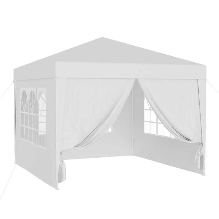 Pavillon 3x3m avec panneaux latéraux amovibles, blanc, pliable, fenêtre - 61802