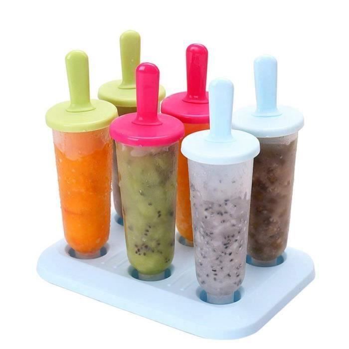 Moules à Glace, Moules Popsicle Moules à Glaces DIY Frozen Ice Cream Pop Maker Plastique Ice Pop Molds, 6 Pcs, Couleurs Mélangées