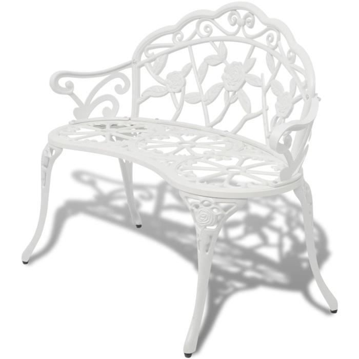 Luxueux Magnifique Banc de jardin terrasse style contemporain 100 cm Aluminium coulé Blanc
