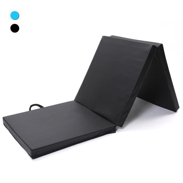 ISE Tapis de gymnastique pliable Tapis de Sol 180 x 60 x 5 cm, Matelas de Gym Épais et Pliable pour la Maison Noir